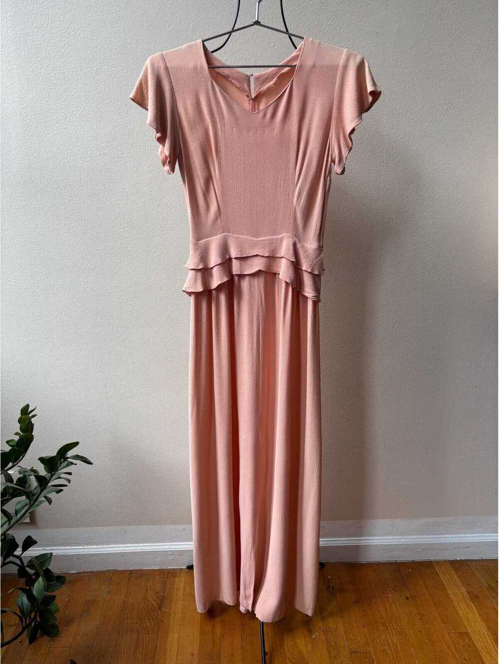 Vintage 1930s Ballet Pink Silk Crepe Flutter Sleeve Peplum Waist Maxi Dress Gown - Picture 6 of 7